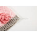 Girl's Knitted Diamond Pattern Hand Flower Beanie Cap